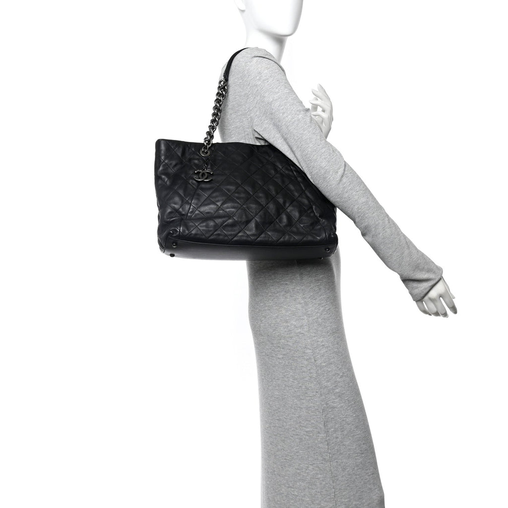 Chanel Calfskin Quilted Large Coco Pleats Tote Black