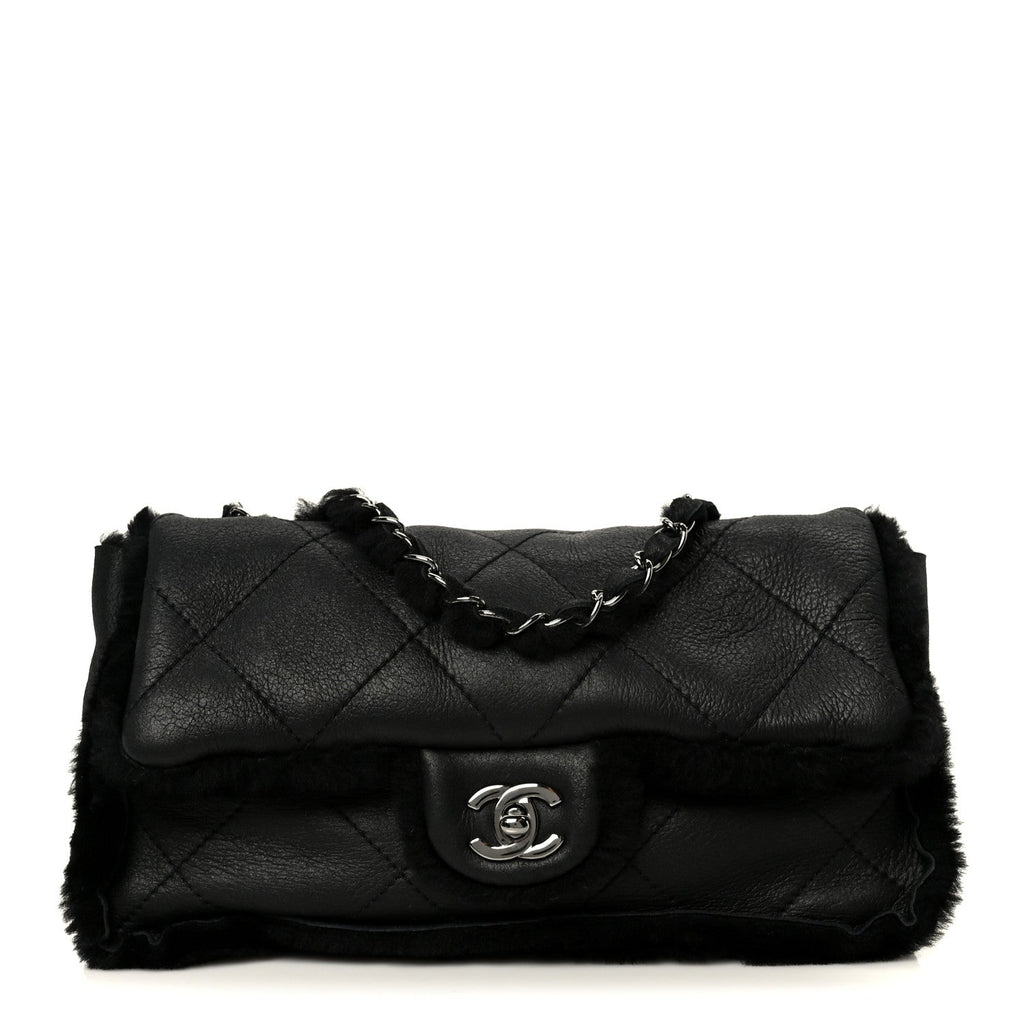 Chanel Shearling Quilted Medium Single Flap Black