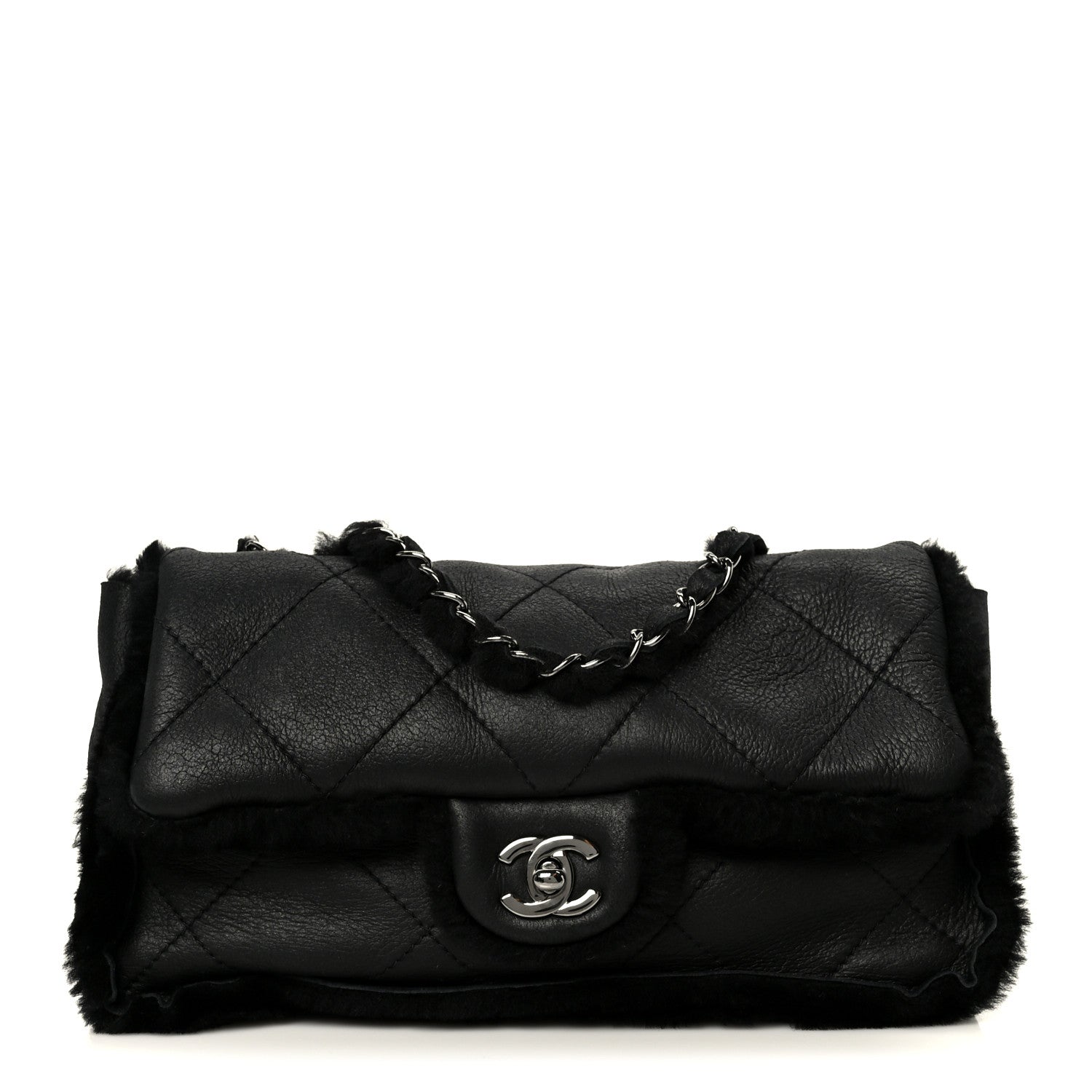 Chanel Shearling Quilted Medium Single Flap Black