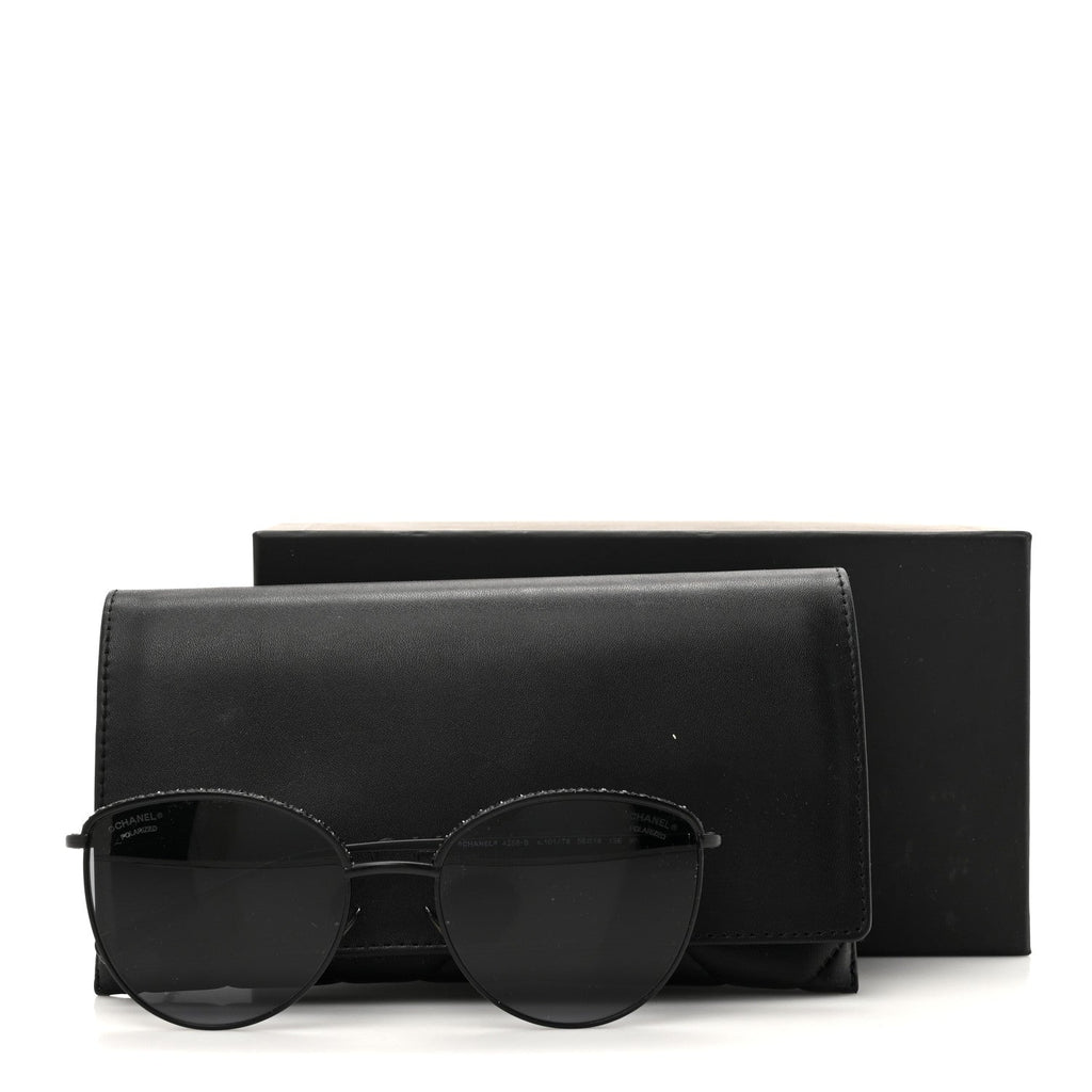 Metal Crystal Polarized Sunglasses 4258-B Black