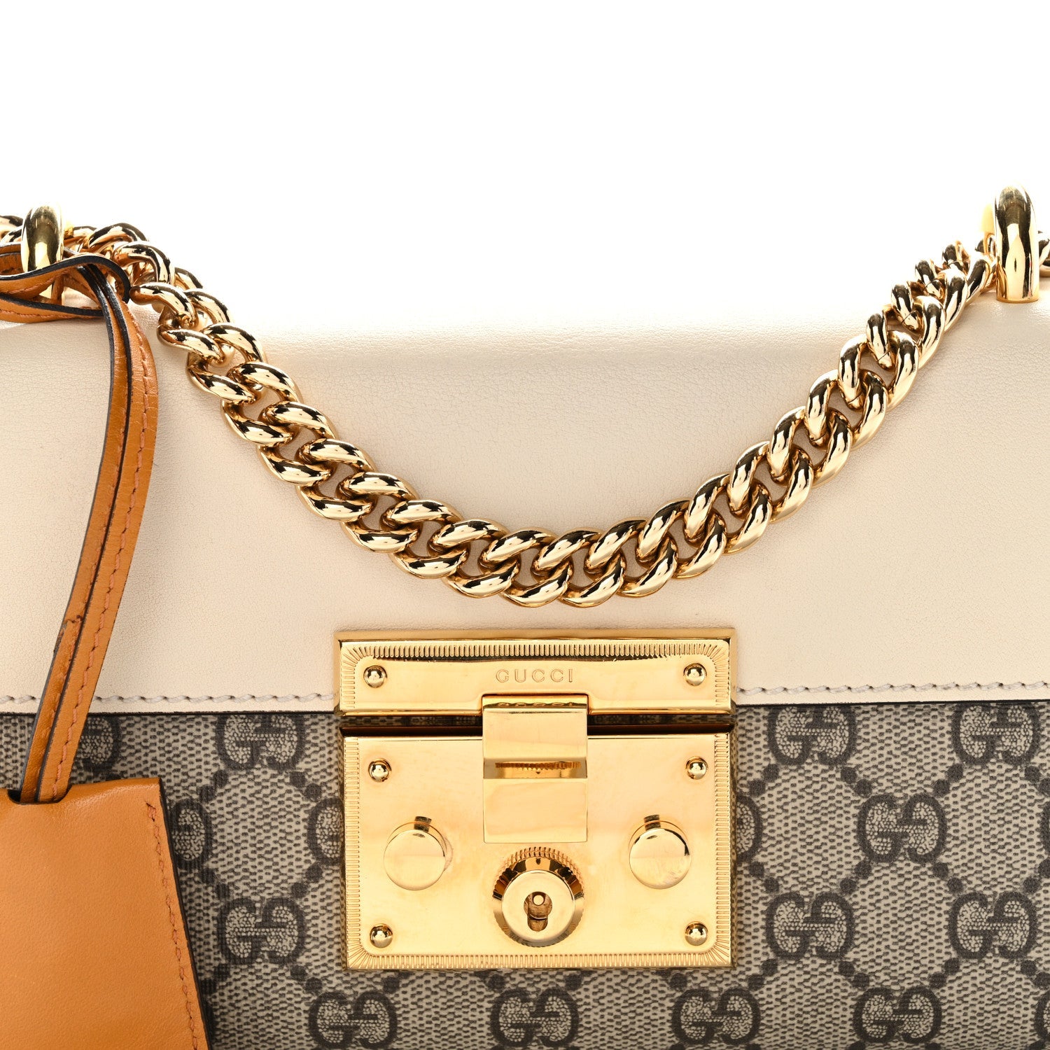 Gucci GG Supreme Monogram Calfskin Small Padlock Shoulder Bag Beige Mystic White Sun Oil