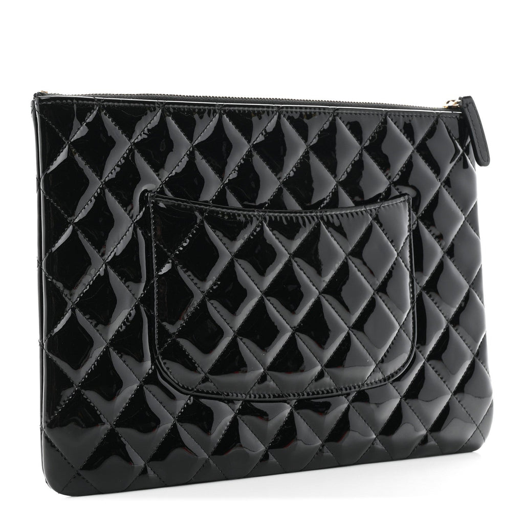 Patent Calfskin Quilted Medium Cosmetic Case Black