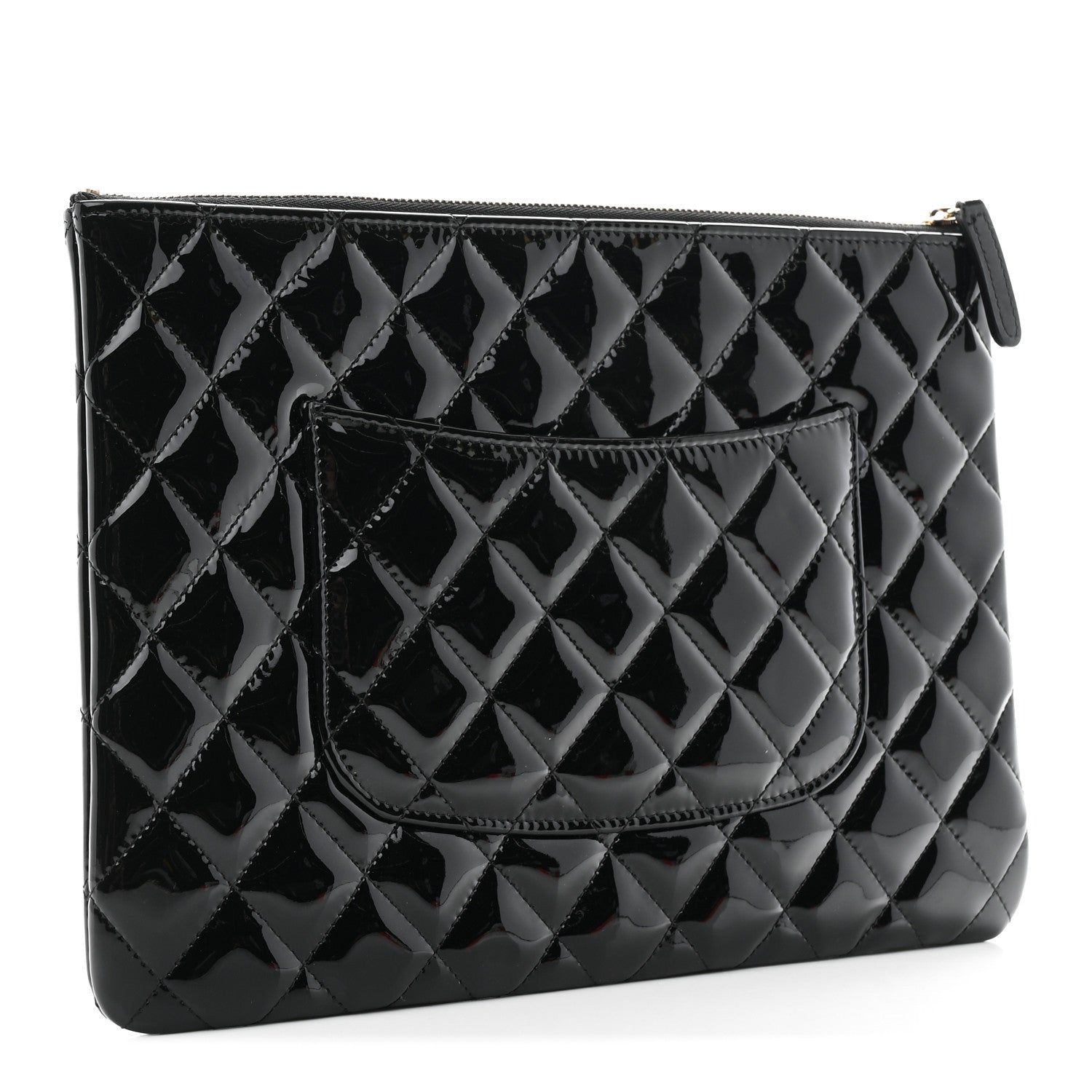 Patent Calfskin Quilted Medium Cosmetic Case Black