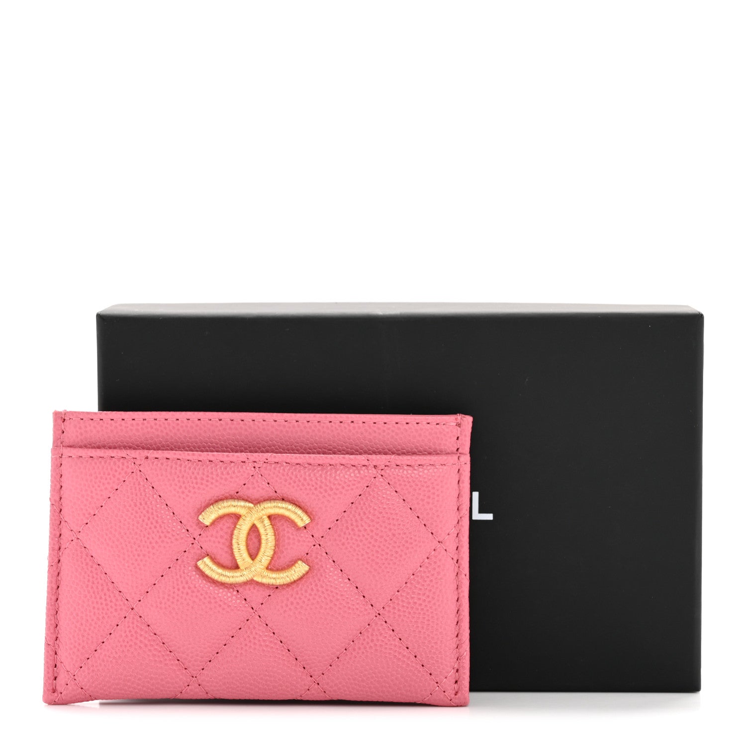 Caviar Quilted Textured CC Card Holder Pink