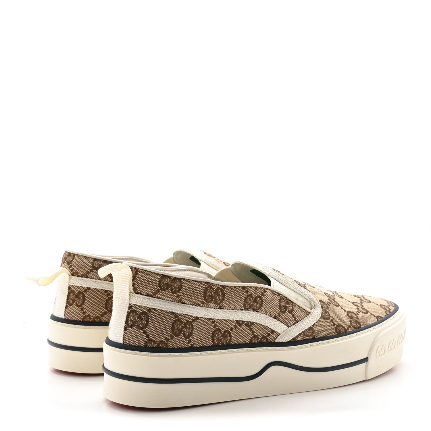 Gucci GG Monogram Womens 1977 Tennis Slip On 30mm Sneakers 38.5 Beige Ebony Mystic White