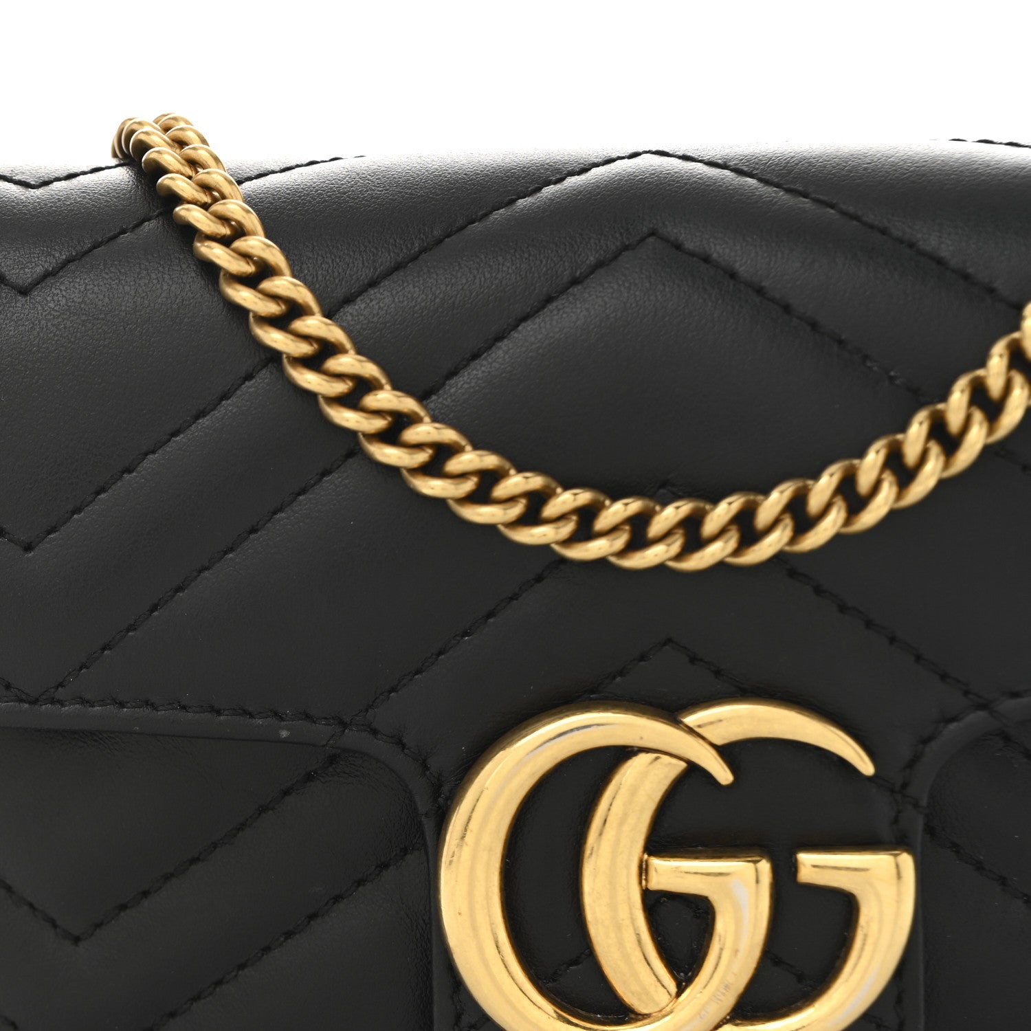 Gucci Calfskin Matelasse Super Mini GG Marmont Shoulder Bag Black