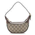 Gucci GG Supreme Monogram Textured Calfskin Web Mini Ophidia Half Moon Hobo Beige Ebony New Acero