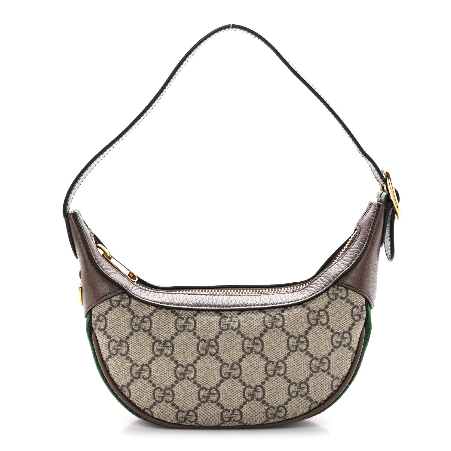 Gucci GG Supreme Monogram Textured Calfskin Web Mini Ophidia Half Moon Hobo Beige Ebony New Acero