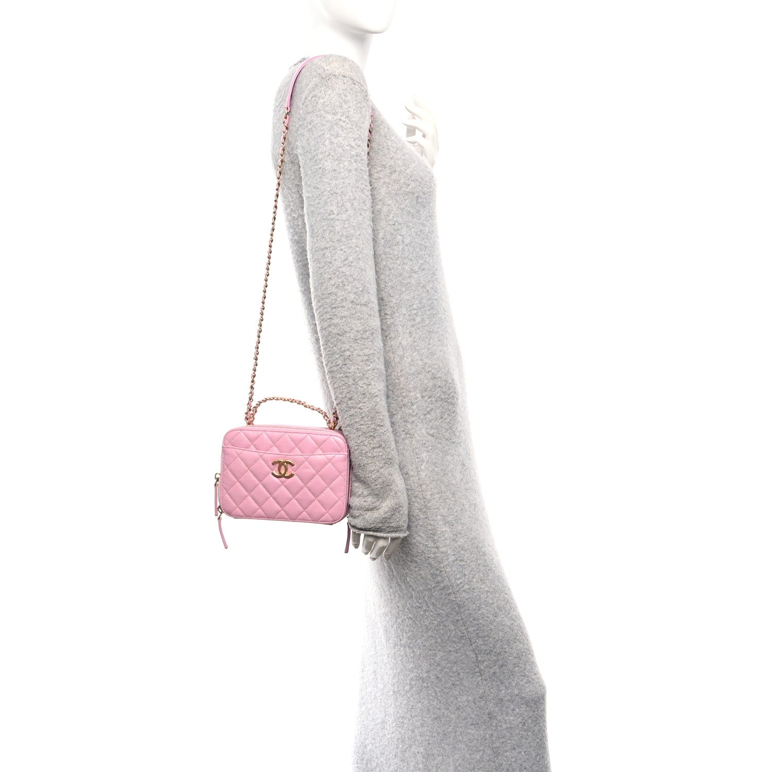 Chanel Caviar Quilted Pick Me Up Small Vanity Case Dark Pink