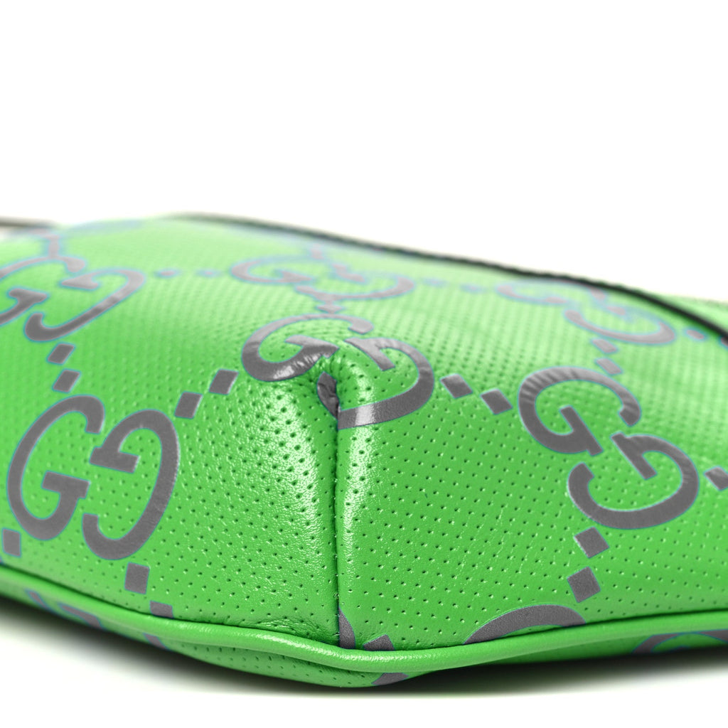 Gucci Calfskin GG Tennis Bi-Color Embossed Belt Bag Joy Green Joy Blue