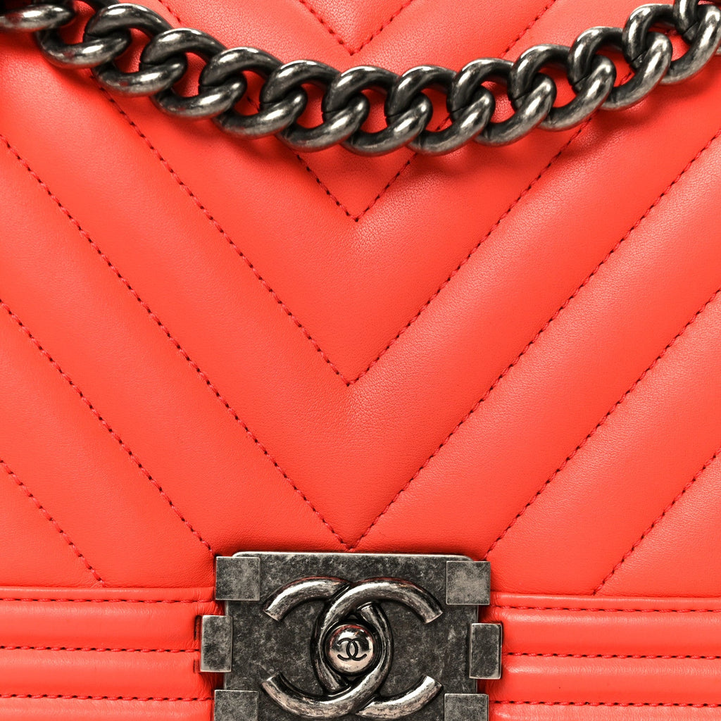 Chanel Lambskin Chevron Quilted Medium Boy Flap Red