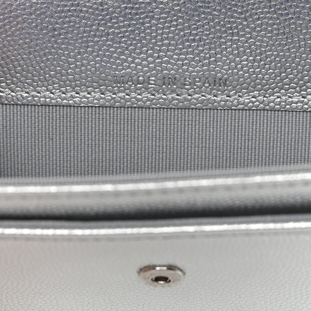 Metallic Caviar Timeless CC Flap Card Holder Silver