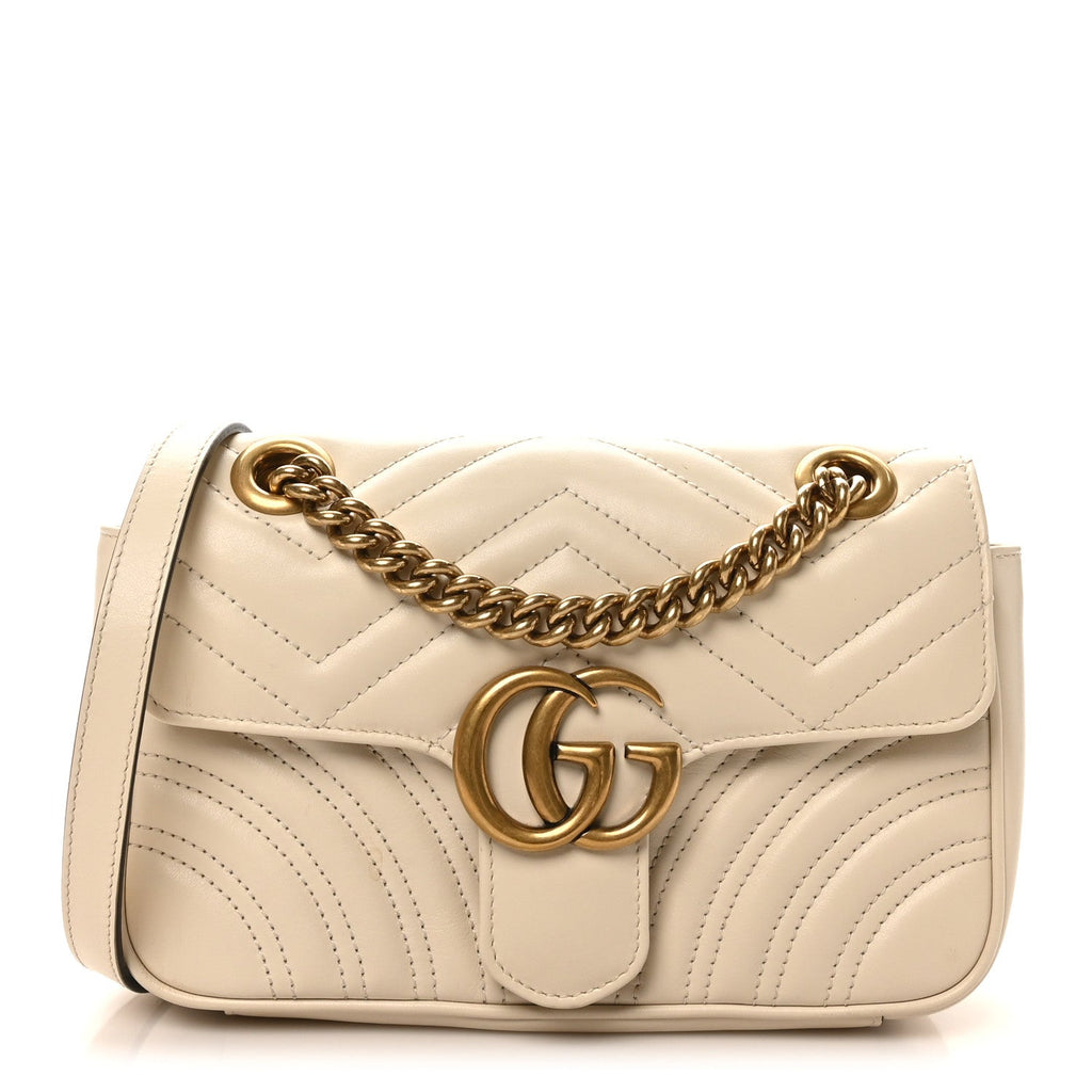 Gucci Calfskin Matelasse Mini GG Marmont Shoulder Bag White