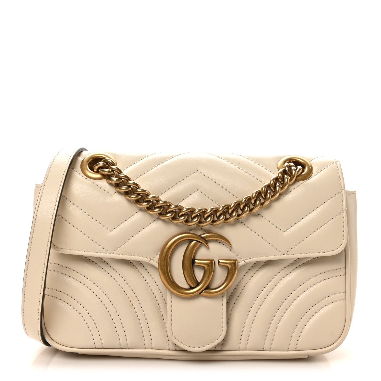 Gucci Calfskin Matelasse Mini GG Marmont Shoulder Bag White
