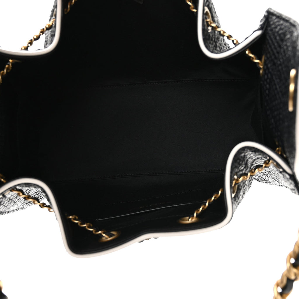 Chanel Braided Raffia Calfskin Small Chanel 25 Handbag Black White