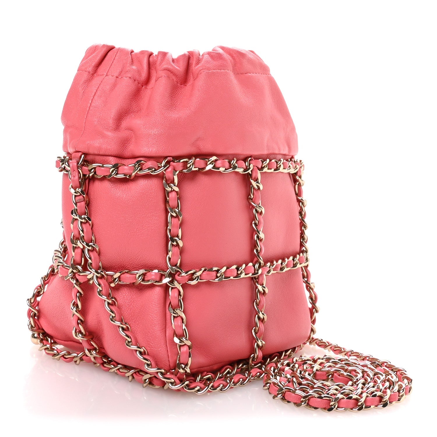 Chanel Lambskin Bucket Chain Drawstring Bag Pink