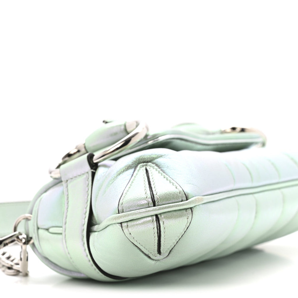 Gucci Iridescent Nappa Vertical Matelasse Small Maxi Horsebit Chain Shoulder Bag Iridescent Salvy Green