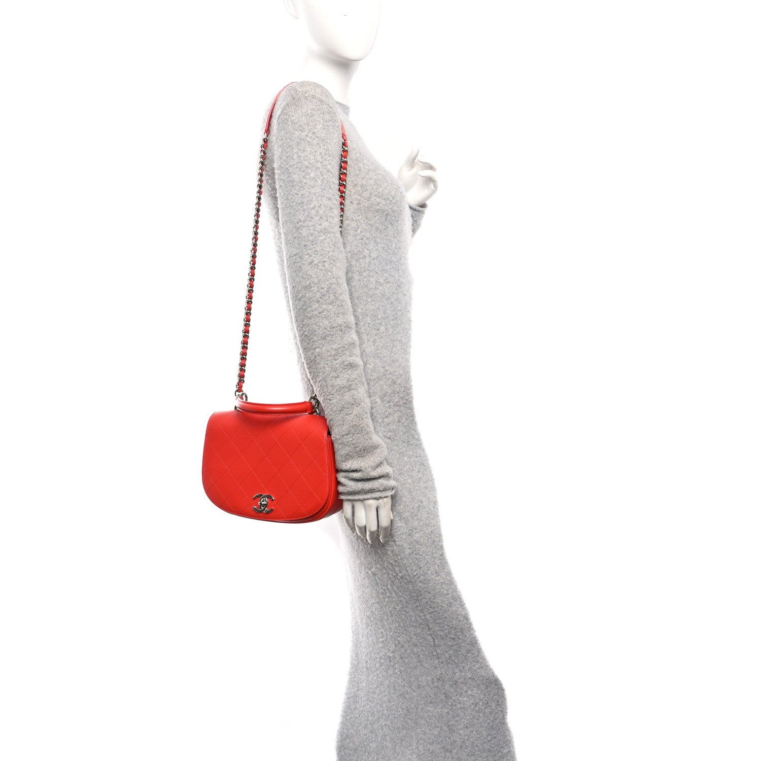 Chanel Calfskin Stitched Small Ring My Bag Flap Crossbody Red