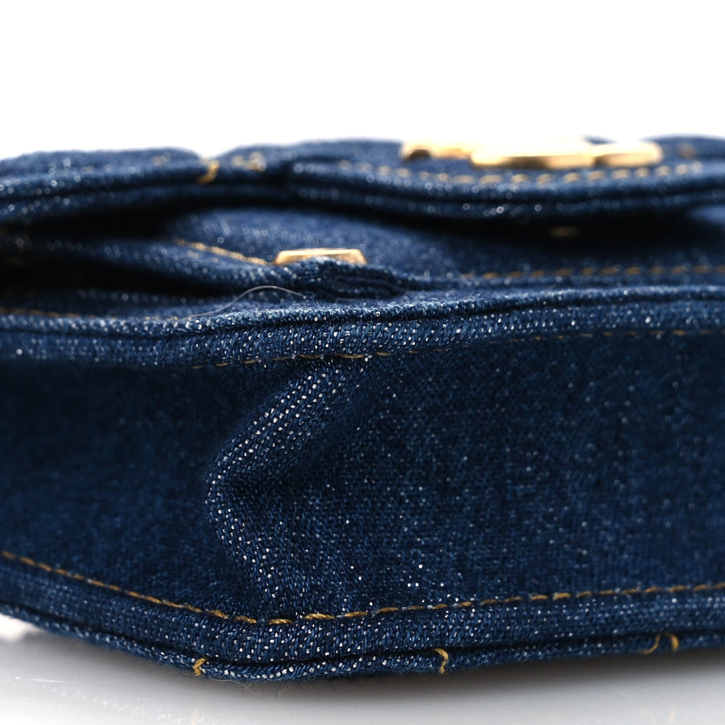 Chanel Denim Quilted Double You Card Holder On Chain Blue
