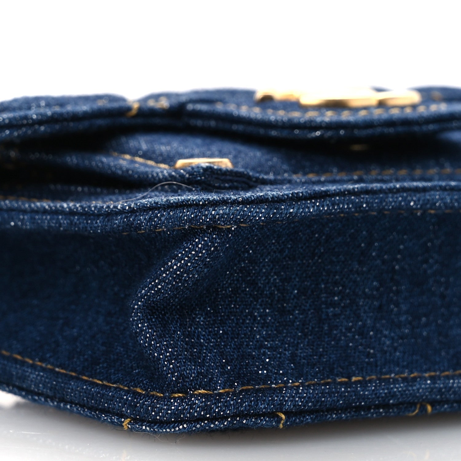 Chanel Denim Quilted Double You Card Holder On Chain Blue
