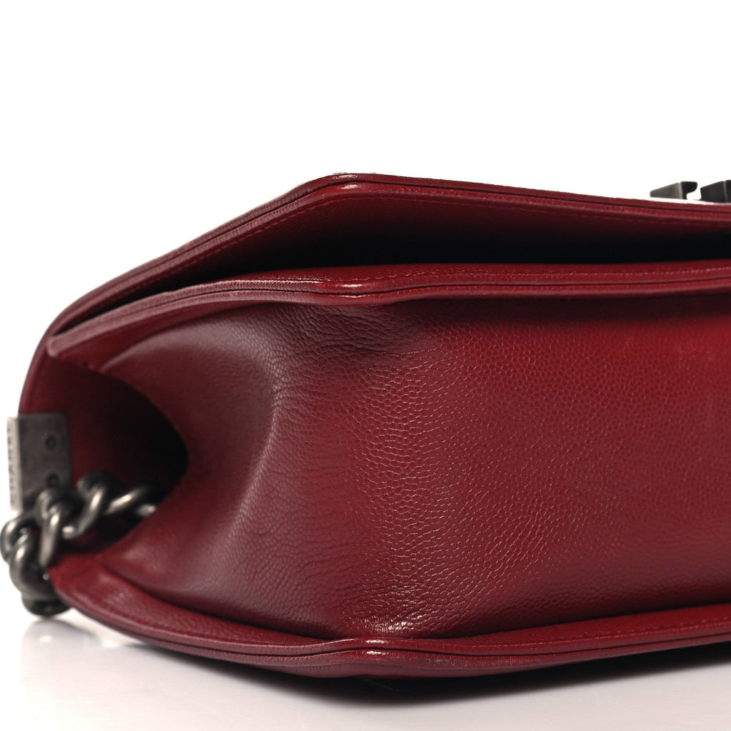 Chanel Caviar Chevron Quilted Medium Boy Flap Red
