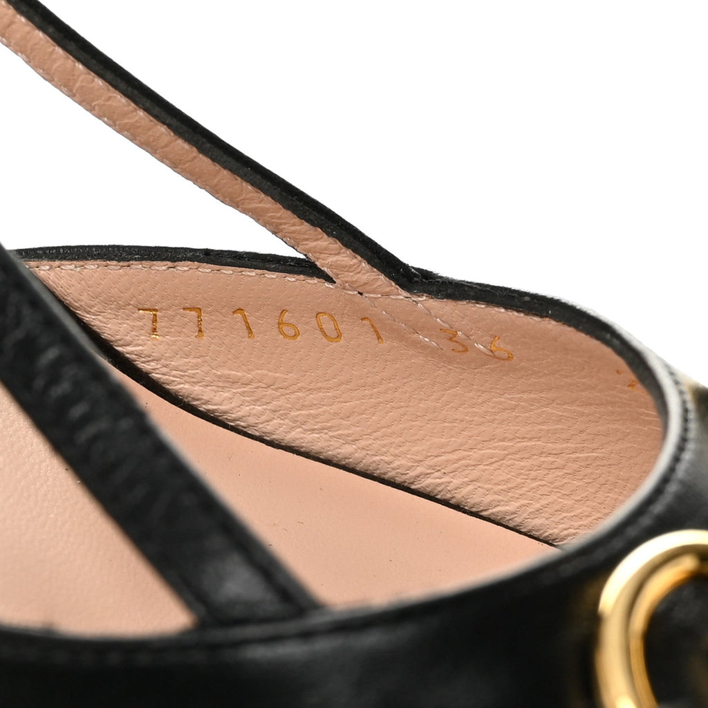 Gucci Malaga Kid Horsebit 70mm Slingback Pumps 36  Black