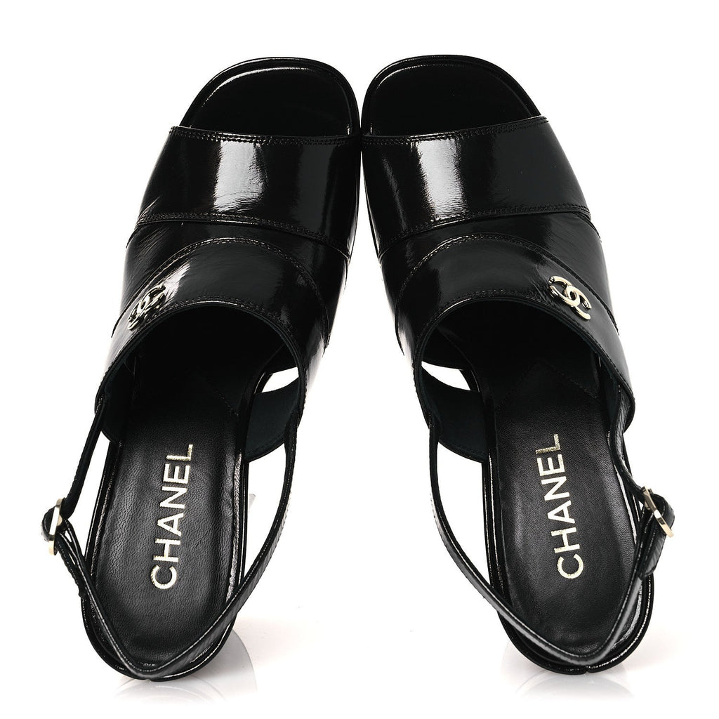 Crumpled Patent Lambskin Platform Sandals 39.5 Black