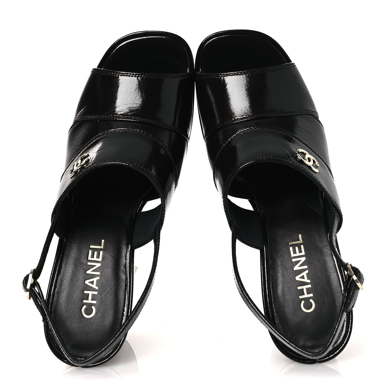 Crumpled Patent Lambskin Platform Sandals 39.5 Black