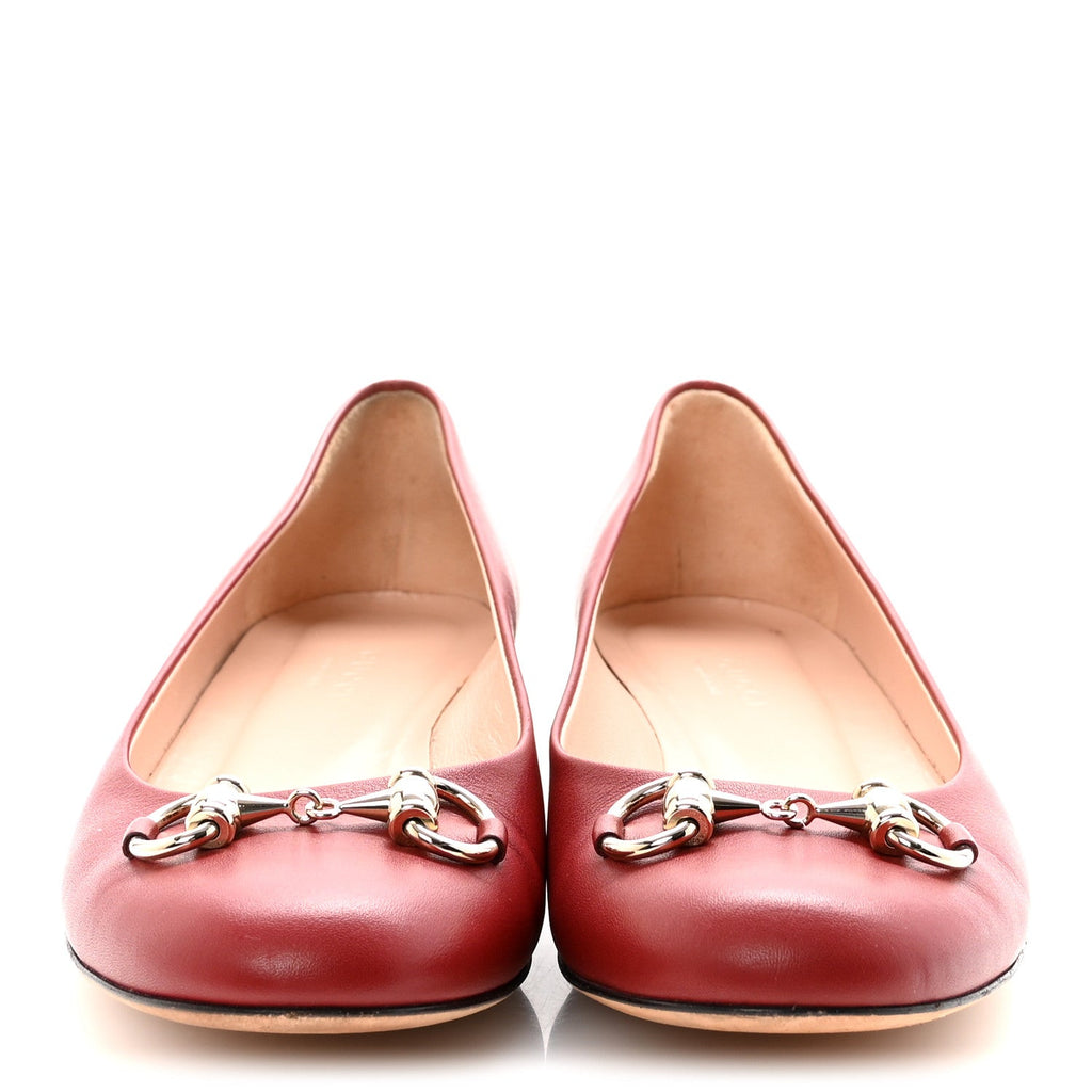 Gucci Calfskin Horsebit Ballerina Flats 35.5 Red