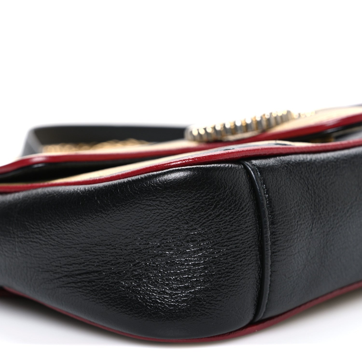 Gucci Vintage Effect Calfskin Matelasse Diagonal Striped Mini Torchon GG Marmont Shoulder Bag Black Beige