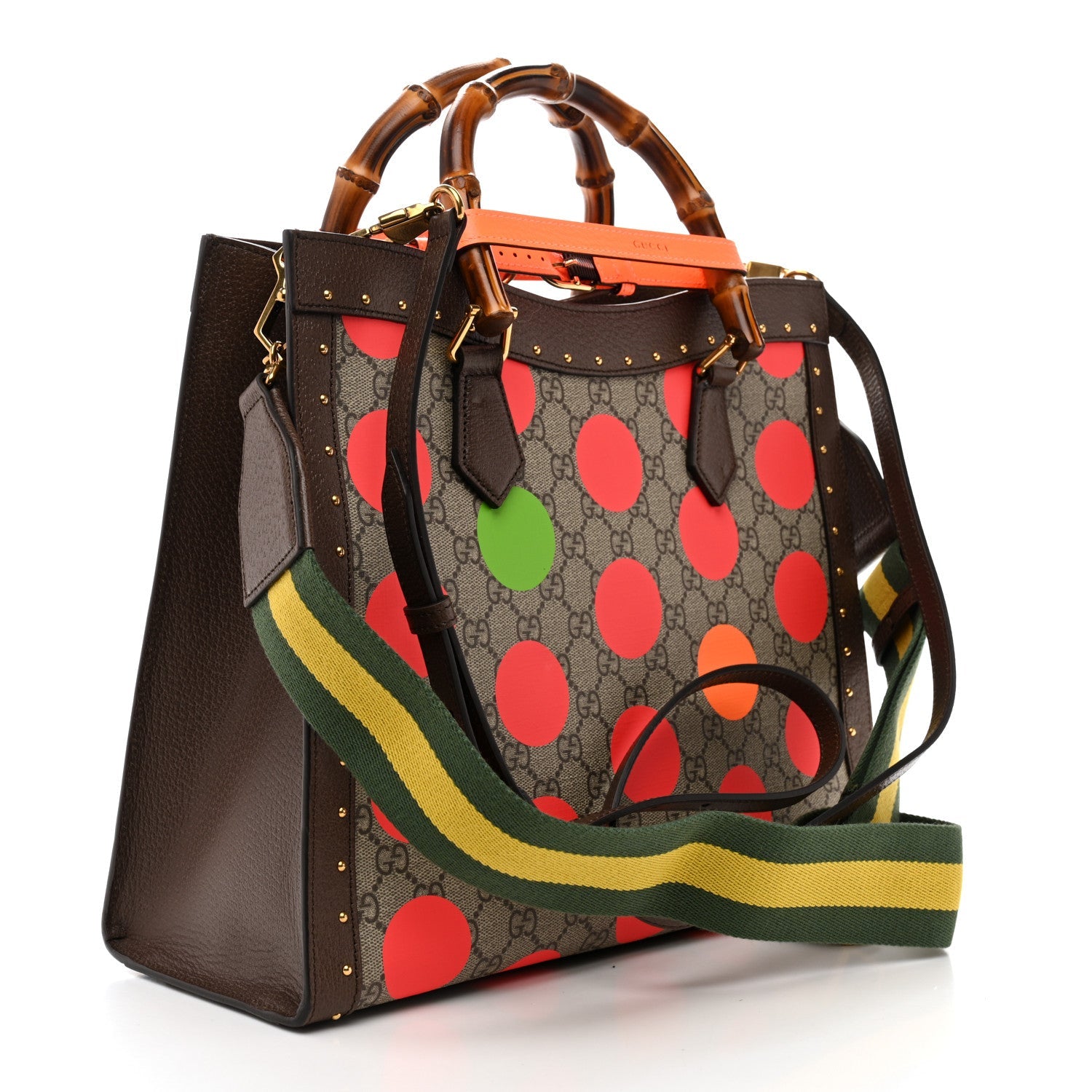 Gucci GG Supreme Monogram Equestrian Medium Diana Tote Bag Beige Multicolor New Acero
