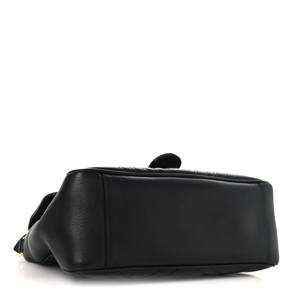 Gucci Calfskin Matelasse Small GG Marmont Top Handle Shoulder Bag Black