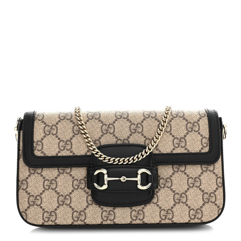 Gucci GG Supreme Monogram Azalea Calfskin Horsebit 1955 Mini Bag Beige Black