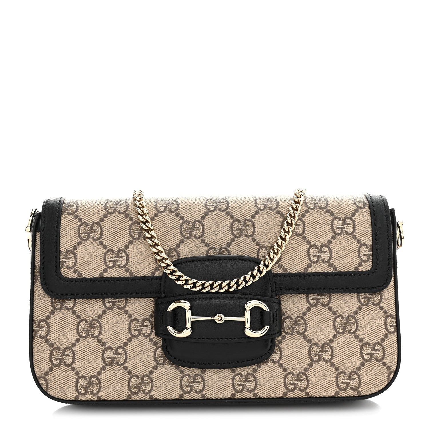 Gucci GG Supreme Monogram Azalea Calfskin Horsebit 1955 Mini Bag Beige Black