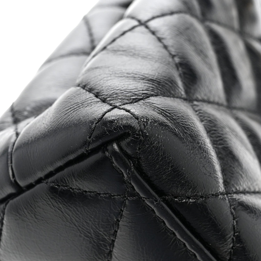 Chanel Shiny Aged Calfskin Quilted Nano Kelly Shopper Black