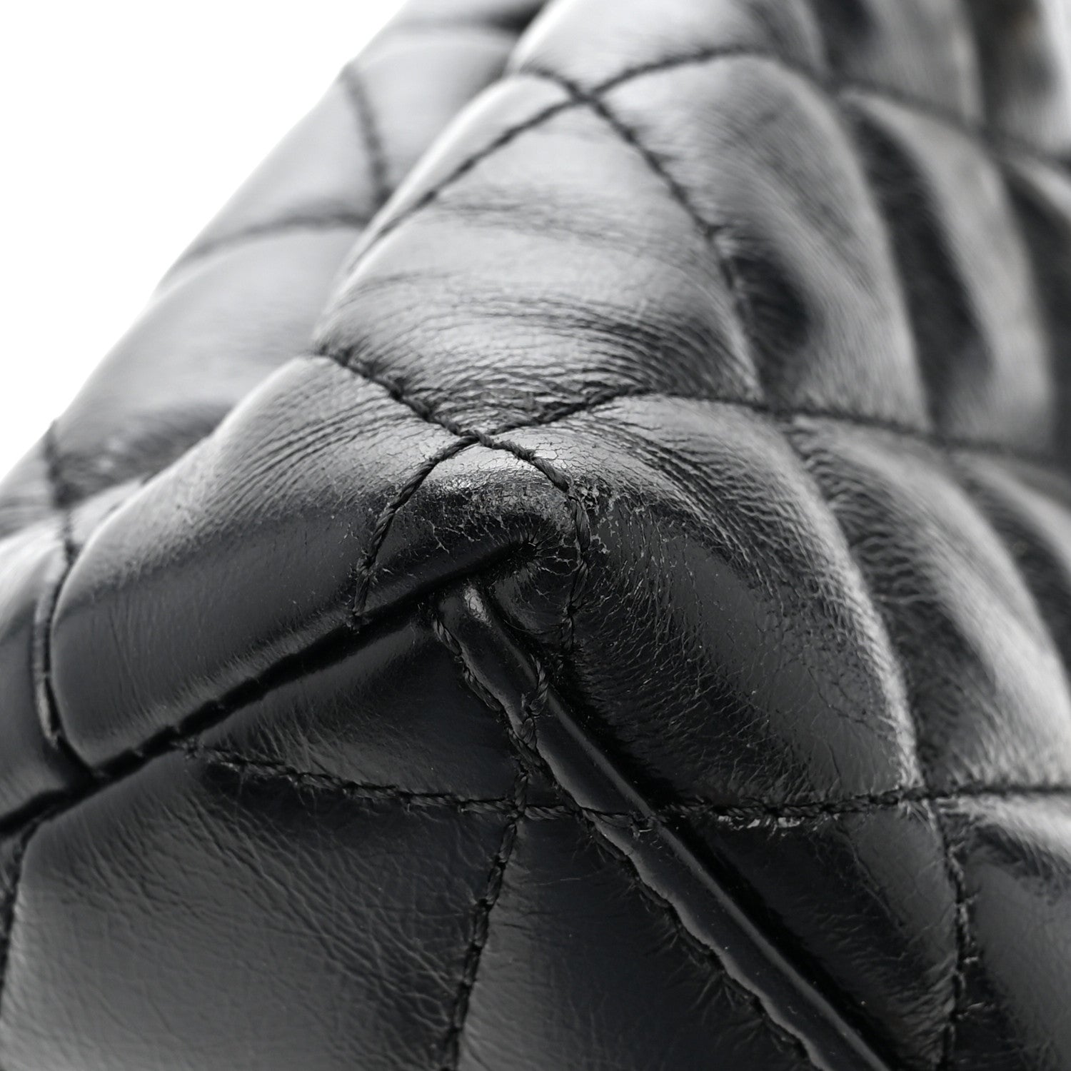 Chanel Shiny Aged Calfskin Quilted Nano Kelly Shopper Black
