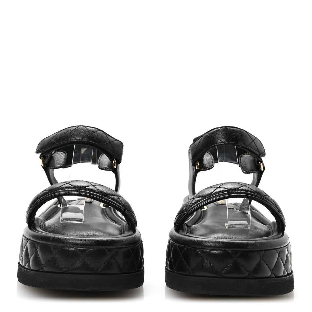 Lambskin Quilted Platform Sandals 38 Black
