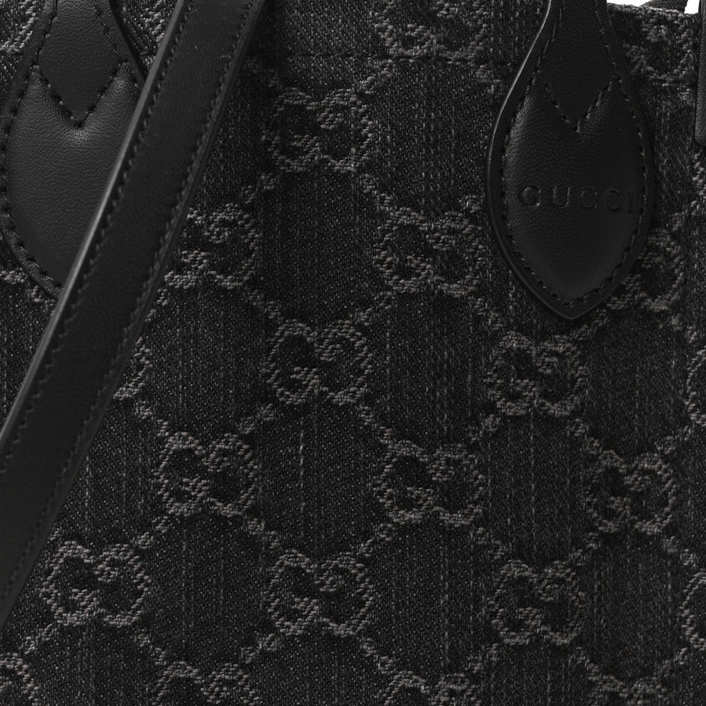 Gucci Denim GG Monogram Calfskin Mini Ophidia Tote Bag Black