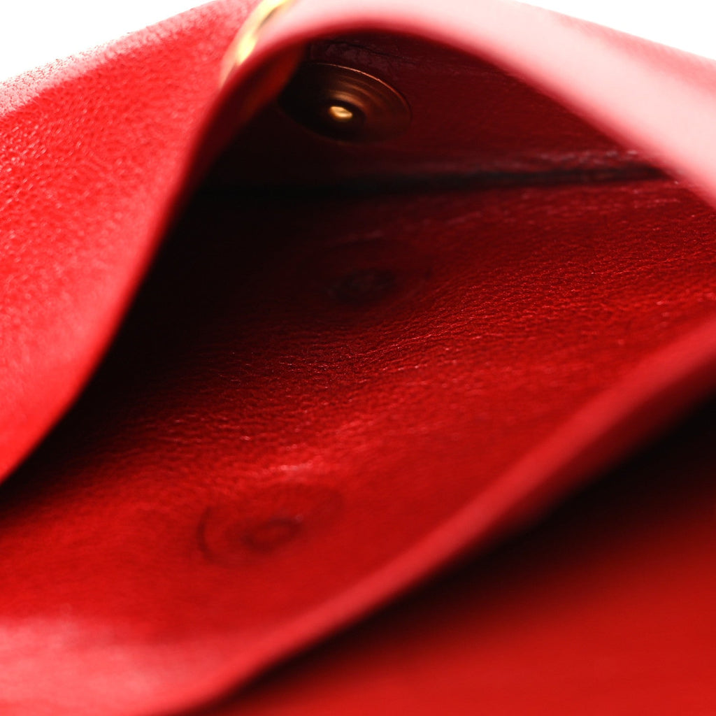 Lambskin Diamond Stitched Flap Card Case Red