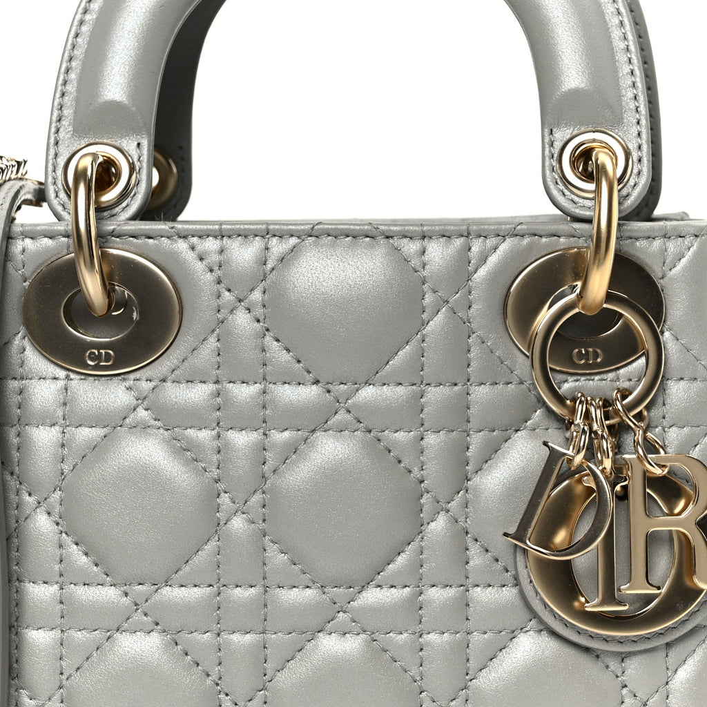 Christian Dior Lambskin Cannage Mini Lady Dior Gray Opaline