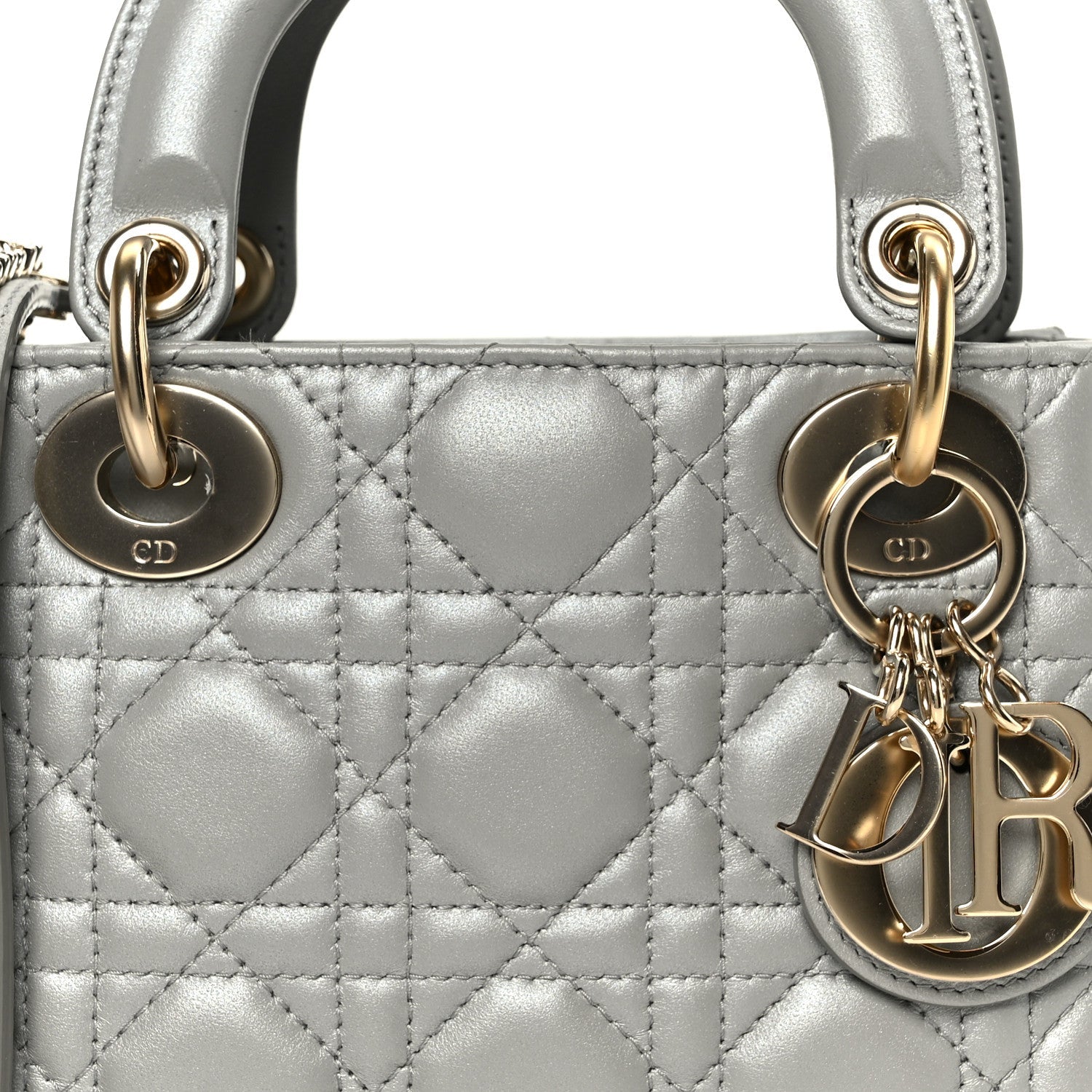 Christian Dior Lambskin Cannage Mini Lady Dior Gray Opaline