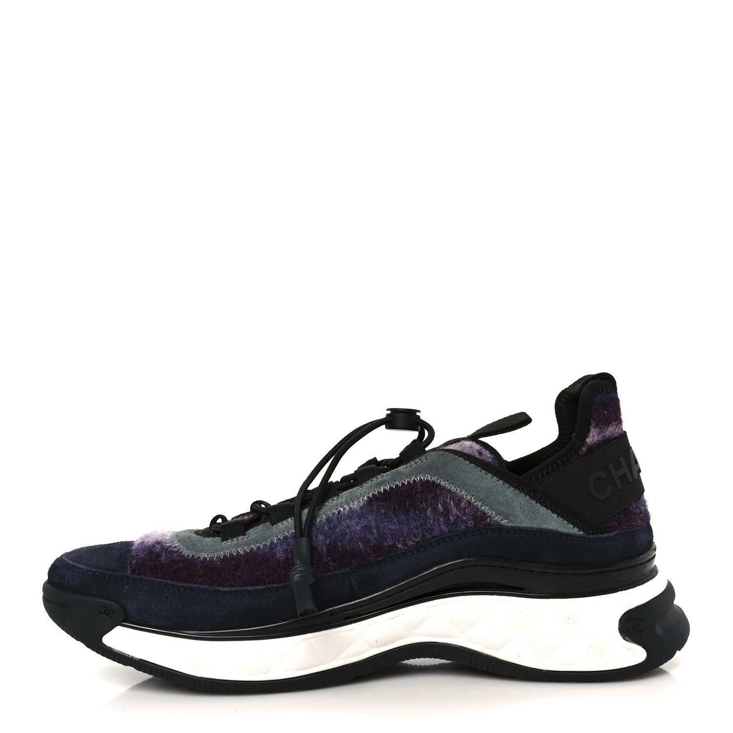 Fabric Suede Calfskin CC Sneakers 41 Blue Black Purple