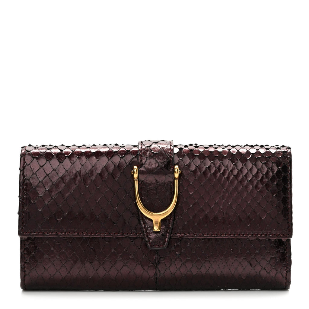 Gucci Metallic Snakeskin Soft Stirrup Wallet Brown