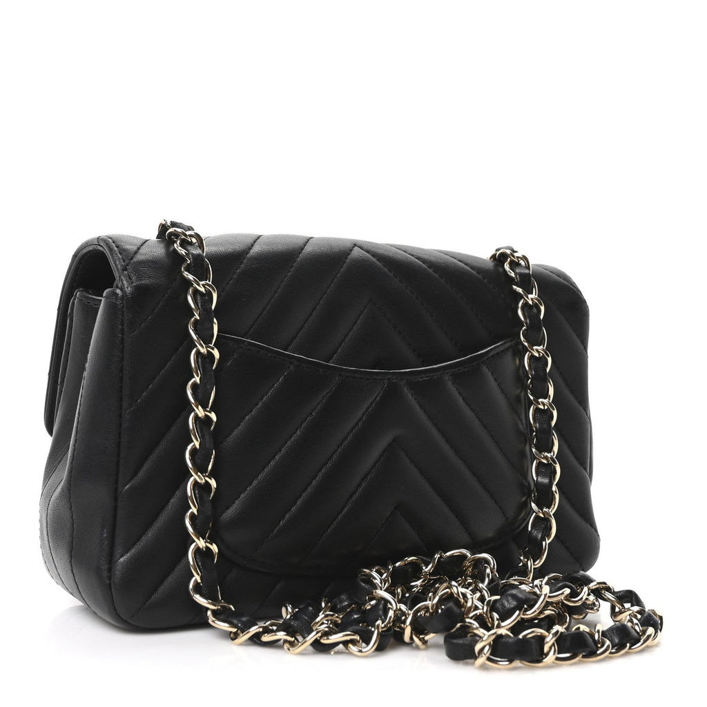 Chanel Lambskin Chevron Quilted Mini Rectangular Flap Black