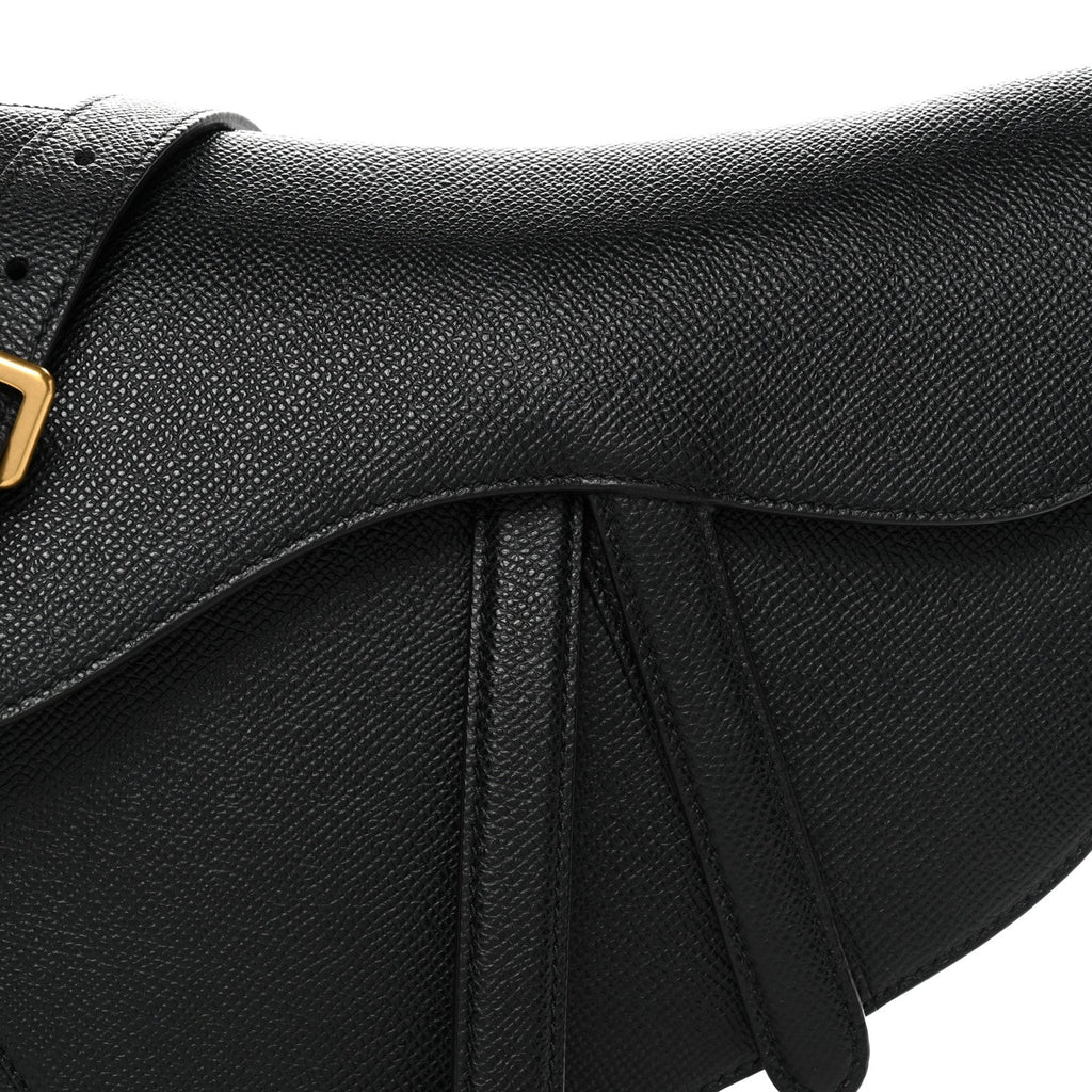 Christian Dior Grained Calfskin Saddle Bag With Strap Black