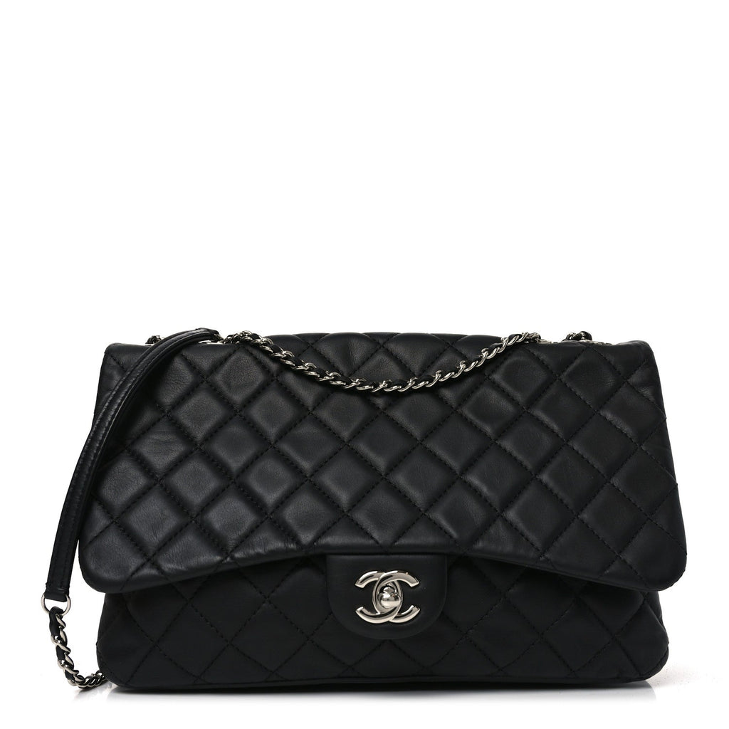 Chanel Lambskin Quilted Jumbo Chanel 3 Flap Bag Black