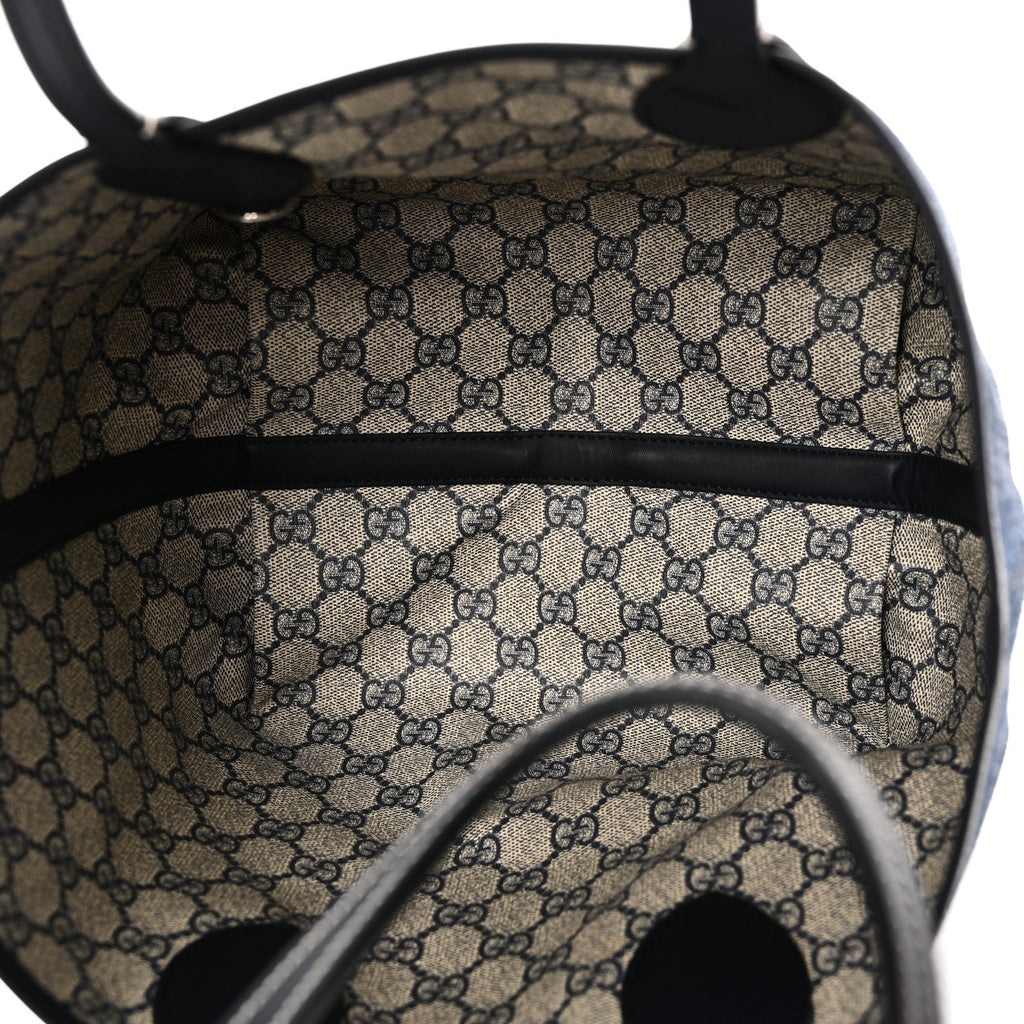 Gucci GG Supreme Monogram Denim Small Totissima Reversible Tote Beige Blue