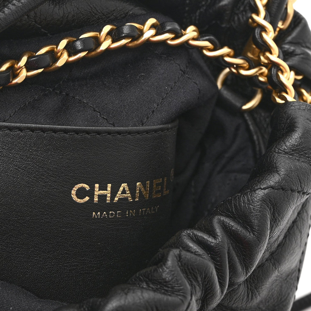 Chanel Shiny Crumpled Calfskin Quilted Pearl Mini Chanel 22 Black