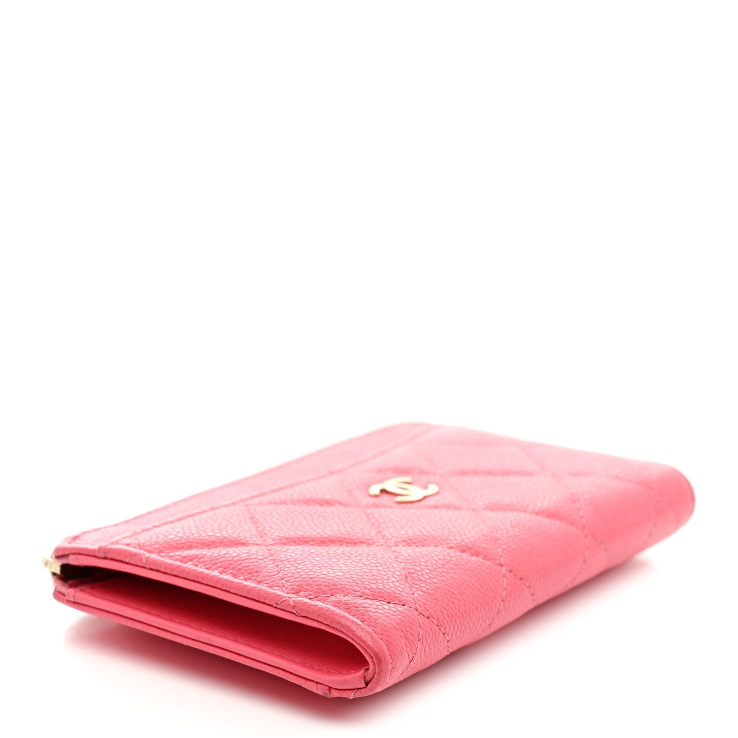 Caviar Quilted CC Zip Around Card Holder Pink