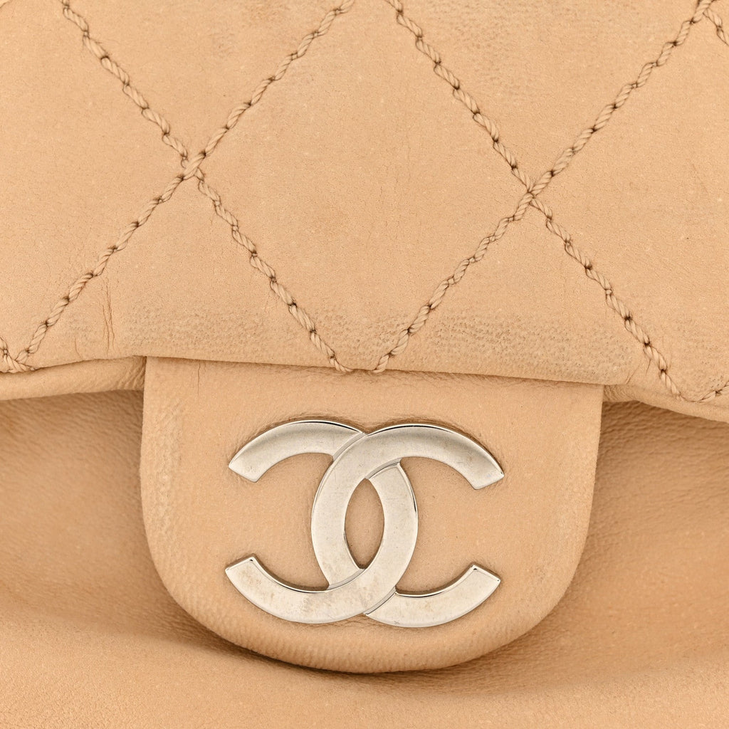 Chanel Lambskin Stitched Accordion Flap Tote Beige